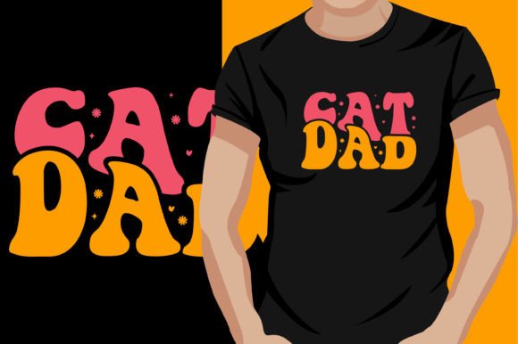 Cat Dad Retro Wavy Text T-Shirt Design