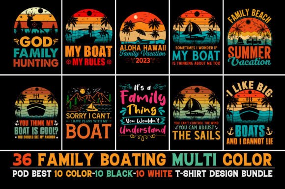 Family Boating T-Shirt Design Bundle