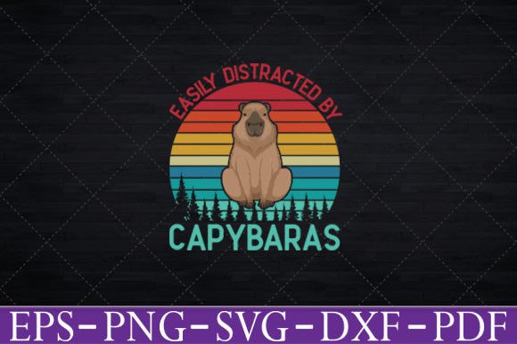 Retro Capybara Easily Distracted T-Shirt Graphics